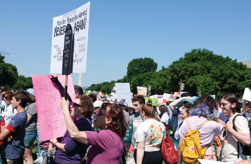  THE ‘JEWISH RALLY for Abortion Justice’ rally near the US Capitol in May. The rally, hosted by the National Council of Jewish Women, took place two weeks after the leaked draft of the Supreme Court’s potential decision to overturn Roe v. Wade.  (photo credit: ANNA MONEYMAKER/REUTERS)