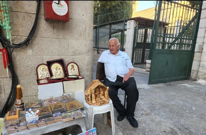 A Palestinian at Manger Square, Bethlehem on July 13, 2022 (photo credit: KHALED ABU-TOAMEH)