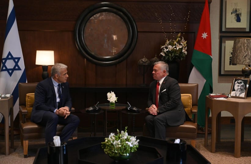  Prime Minister Yair Lapid meets with King Abdullah II of Jordan, July 27, 2022 (photo credit: CHAIM TZACH/GPO)