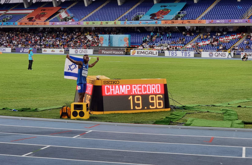Israeli runner Blessing Afrifah runs record 200m dash in 19.96 seconds. (photo credit: Israel Athletic Association via Sport1)