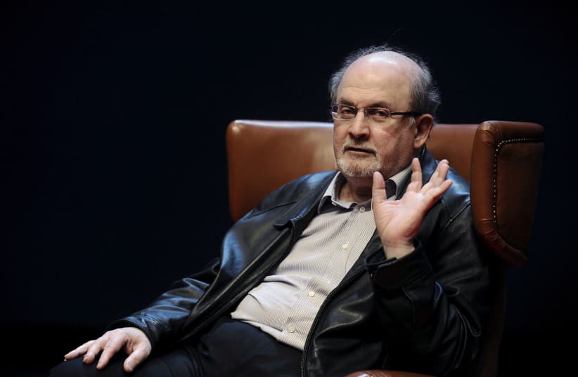  Author Salman Rushdie gestures during a news conference before the presentation of his latest book 'Two Years Eight Months and Twenty-Eight Nights' at the Niemeyer Center in Aviles, northern Spain, October 7, 2015.  (photo credit: REUTERS/ELOY ALONSO)