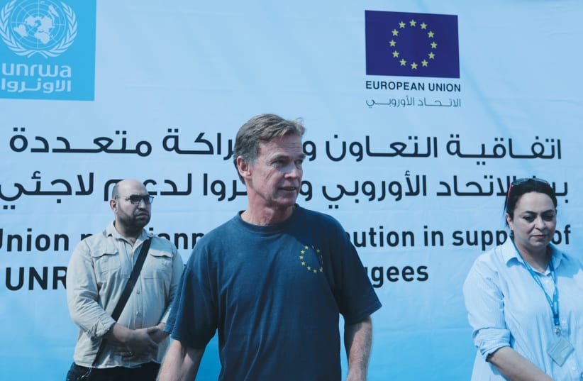  SVEN KUHN von Burgsdorff, head of the European Union’s mission to the West Bank and Gaza Strip, visits Gaza City, last week.  (photo credit: ATTIA MUHAMMED/FLASH90)