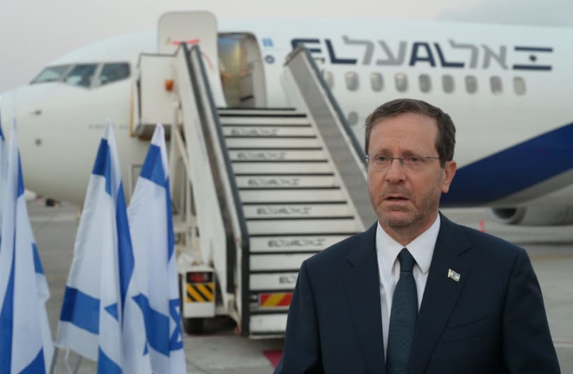 President Isaac Herzog on his visit to Germany. (photo credit: AMOS BEN-GERSHOM/GPO)