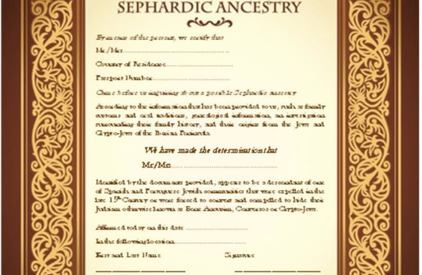 Certificate of Sephardi Jewish ancestry. (photo credit: ASF IJE)