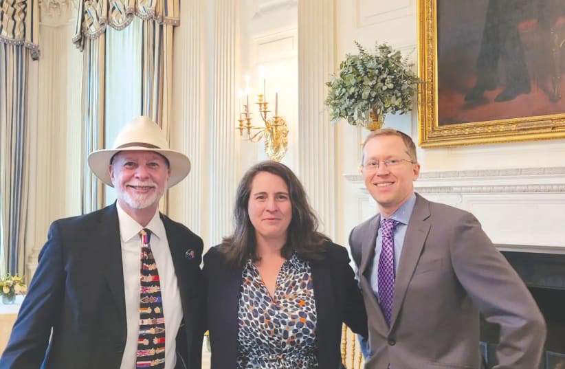  AT THE United We Stand Summit, hosted by the White House last week, the writer (right) stands with Rabbi Jeffrey Myers of Pittsburgh and Maggie Feinstein of the 10.27 Healing Partnership, named to commemorate the October 27, 2018 attack at the Tree of Life synagogue.  (photo credit: Ari Mittleman)