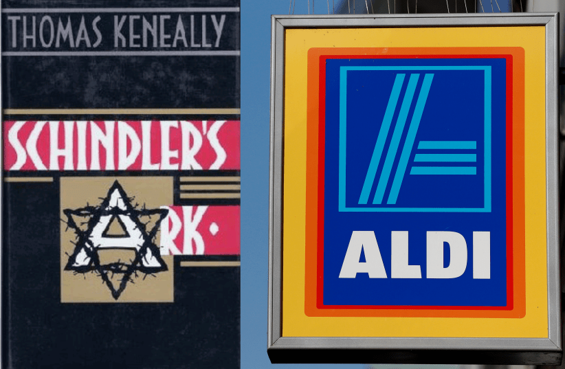  Supermarket chain Aldi faced backlash after their website posted a listing for Holocaust book 'Schindler's Ark,' describing it as a "relaxing holiday read." (photo credit: PHIL NOBLE/REUTERS, Wikimedia Commons)