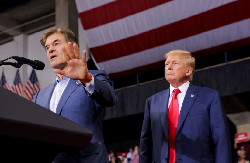  Pennsylvania Republican US Senate candidate Dr. Mehmet Oz speaks during former US president Donald Trump's rally in Wilkes-Barre, Pennsylvania, US, September 3, 2022 (photo credit: REUTERS/ANDREW KELLY)