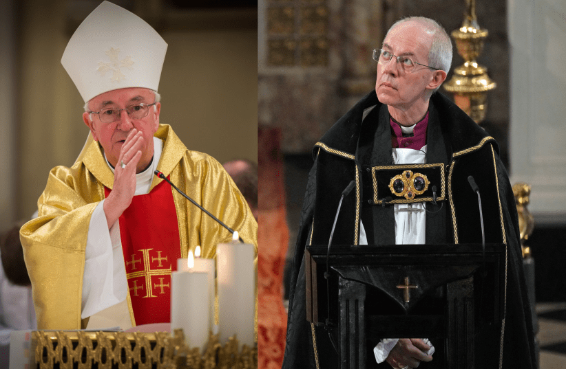  LEFT: Archbishop of Westminster Cardinal Vince Nichols. RIGHT: Head of the Church of England, Archbishop of Canterbury Justin Welby  (photo credit: FLICKR, YUI MOK/POOL VIA REUTERS)