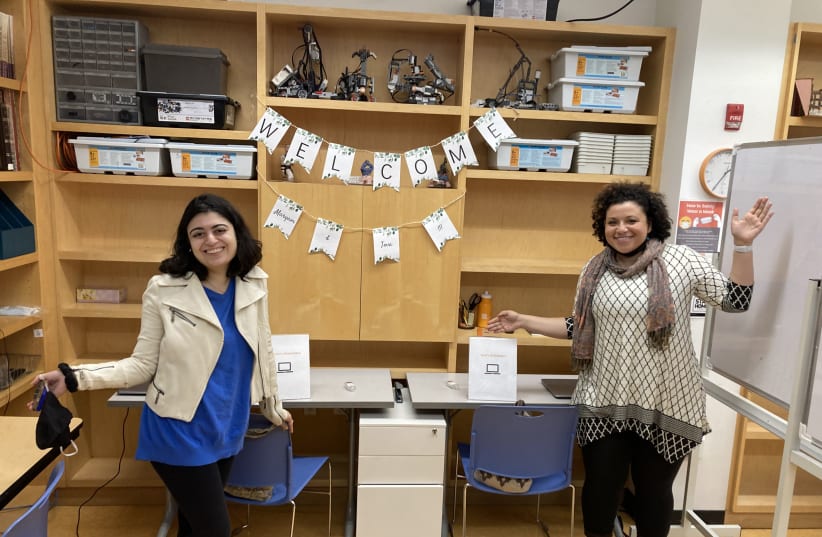  Maryam Chisti and Tova Harris in their first week of their JOCI fellowship at Hannah Senesh Jewish Day School in Brooklyn, NY (photo credit: Hannah Senesh Jewish Day School)