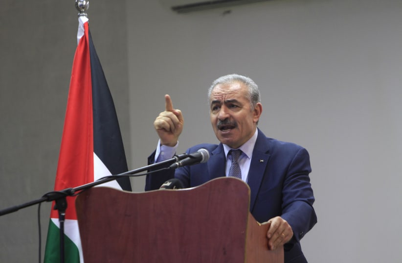  Palestinian Prime Minister Muhammad Shtayyeh during the inauguration of municipals water network projects for villages northeast of Salfit in the West Bank  on September 3, 2022.  (photo credit: NASSER ISHTAYEH/FLASH90)