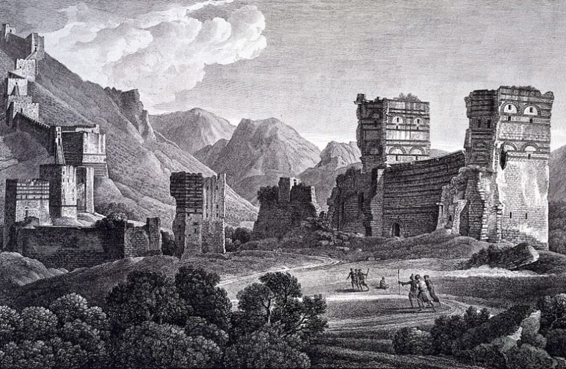  Antioch, Turkey: towers of a ruined castle, with a fortified wall. Engraving by M. Picquenot after L.F. Cassas (photo credit: Wikimedia Commons)
