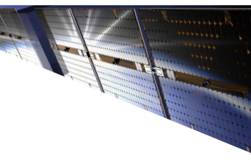  Photograph of a commercial PV array for space, comprising 3 modules of high-efficiency solar cells, each module being 1.1 m wide, dimensions that are commonplace for space missions. Around 30,000 such modules would suffice to power the expansive envisioned lunar colony. (photo credit: BEN GURION UNIVERSITY OF THE NEGEV)