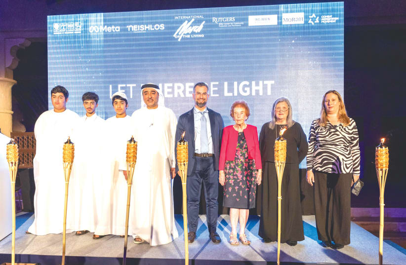  TORCH-LIGHTING CEREMONY in Dubai in memory of those who perished in the Holocaust. (photo credit: Exceed2/March of the Living)