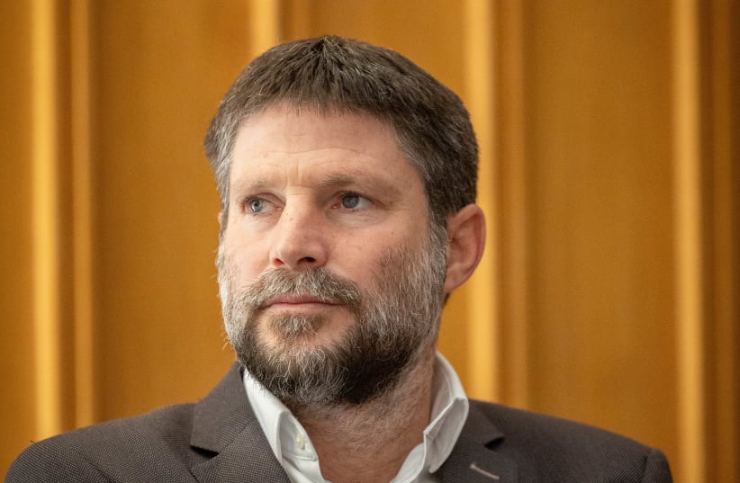  Religious Zionist head Bezalel Smotrich attends a discussion in the Israeli parliament on the TV-show "Shtula" (Double agent), airing on Israeli TV,  November 21, 2022.  (photo credit: YONATAN SINDEL/FLASH 90)