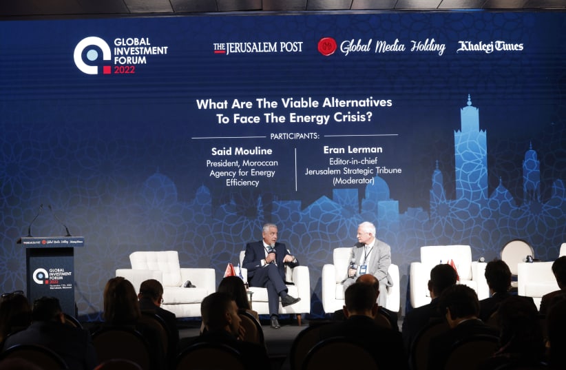  Said Mouline (left) in an interview with Eran Lerman at the Global Investment Forum 2022 (photo credit: MARC ISRAEL SELLEM)