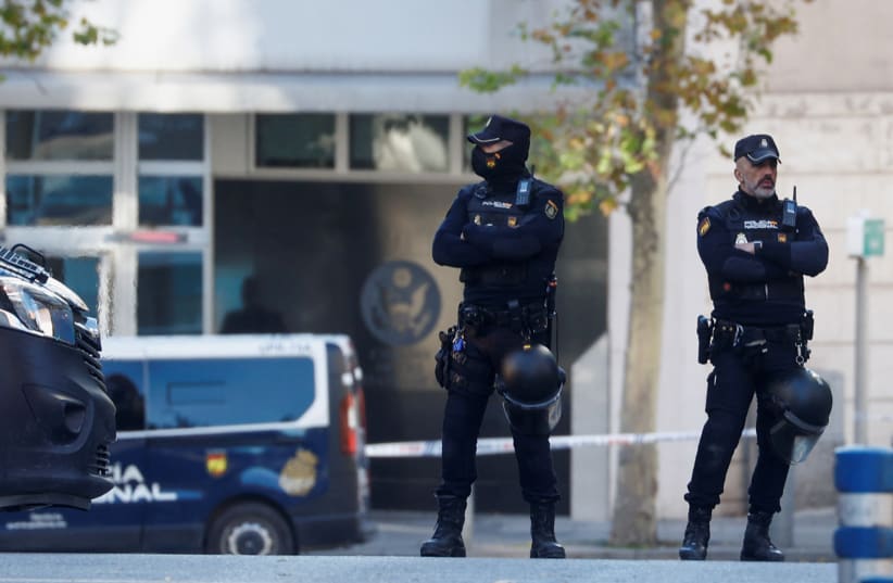  Suspected explosive device hidden in envelope mailed to the US Embassy in Madrid (photo credit: REUTERS)