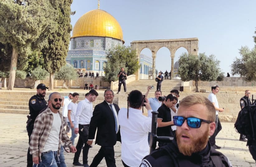  MK Itamar Ben-Gvir visits the Temple Mount, in May. (photo credit: Sinan Abu Mayzer/Reuters)
