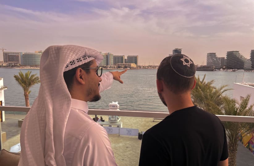  Hananya Naftali with Emirati journalist Amjad Taha in Abu Dhabi, March 2022 (photo credit: Courtesy of Hananya Naftali )