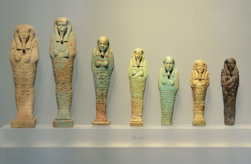Ushabtis of 26th dynasty, Found at Saqqara (photo credit: Herzi Pinki/Wikimedia Commons)