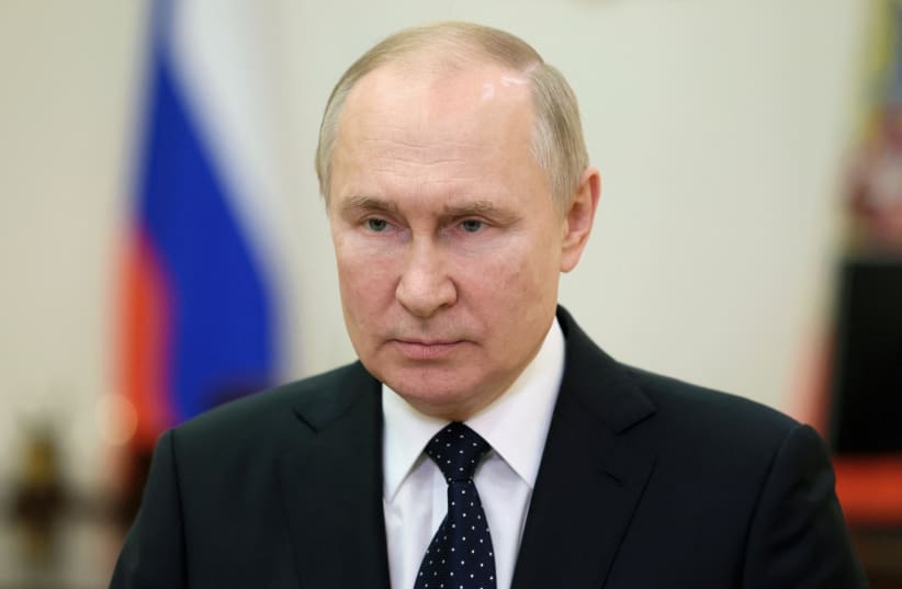  Russian President Vladimir Putin congratulates security services officers and veterans on Security Agency Worker's Day, via video link at the Kremlin in Moscow, Russia, in this picture released on December 20, 2022. (photo credit: SPUTNIK/MIKHAIL METZEL/POOL VIA REUTERS)