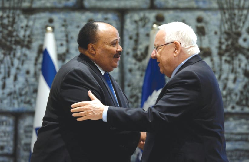  THEN-PRESIDENT Reuven Rivlin meets with Martin Luther King III, in Jerusalem, in 2016. (photo credit: HAIM ZACH/GPO)