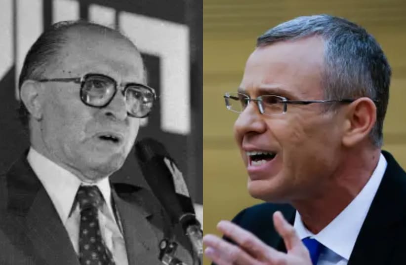  Former Israeli prime minister Menachem Begin and Justice Minister Yariv Levin. The two both had the chance to stop a Jewish civil war. (photo credit: OLIVIER FITOUSSI/FLASH90, Wikimedia Commons)