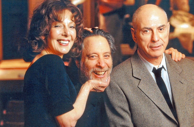  Julian Schlossberg, center, is shown with Elaine May and Alan Arkin. Schlossberg's memoir looks back at all the celebrities he met — many of them Jewish — during his career as a prolific producer. (photo credit: COURTESY/JTA)