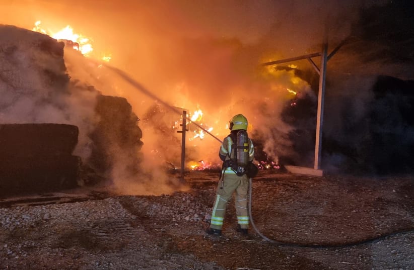  MK Ben Barak's burning barn in moshav Nahalal, March 11, 2023. (photo credit: FIRE AND RESCUE NORTHERN DIVISION)