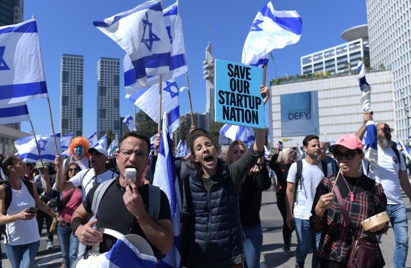  PROTESTING IN Tel Aviv, March 9. (photo credit: TOMER NEUBERG/FLASH90)
