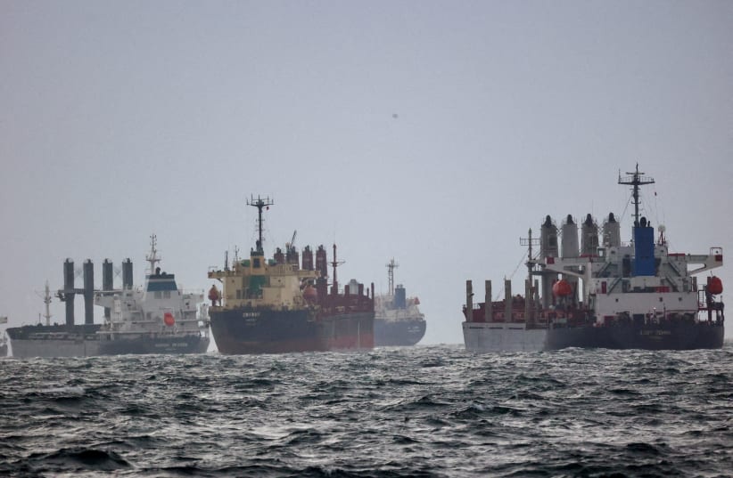  Vessels are seen as they await inspection under the Black Sea Grain Initiative, brokered by the United Nations and Turkey, in the southern anchorage of the Bosphorus in Istanbul, Turkey December 11, 2022. (photo credit: REUTERS/YORUK ISIK/FILE PHOTO)