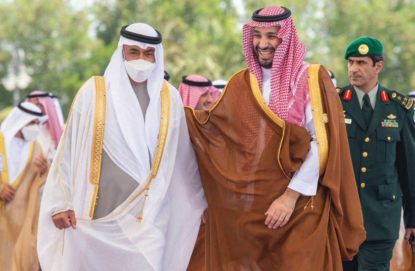  SAUDI CROWN Prince Mohammed bin Salman (right) receives UAE President Sheikh Mohammed Bin Zayed Al Nahyan, in Jeddah, last summer. Categorizing the UAE as a loser may not be entirely accurate, says the writer.  (photo credit: SAUDI PRESS AGENCY/REUTERS)