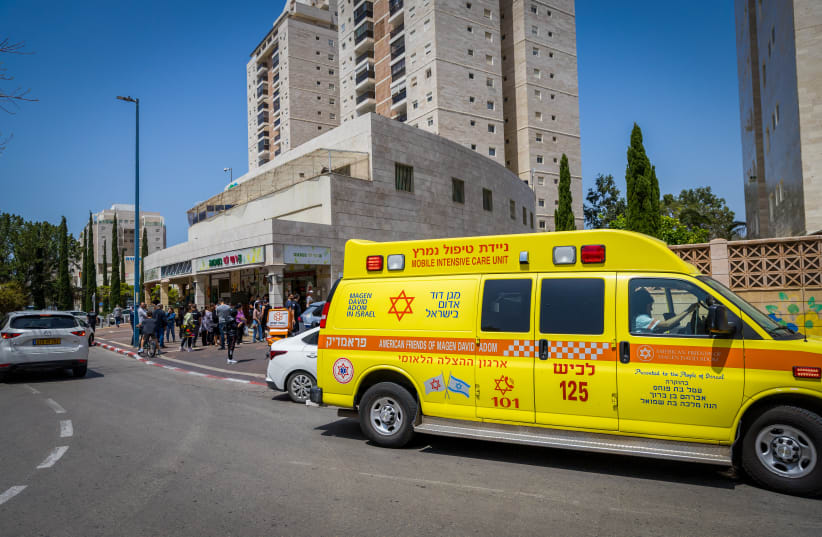  Police and rescue forces at the scene where a woman killed after being hit by car in the southern Israeli city of Ashdod, April 16, 2023.  (photo credit: FLASH90)