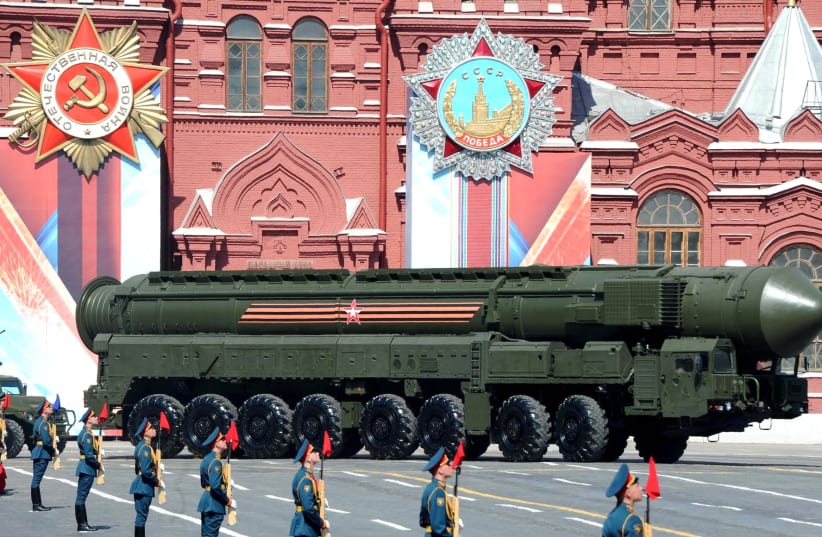  RS-24 Yars ballistic missile system at a military parade on Red Square, 2016 (photo credit: WIKIMEDIA COMMONS/WWW.KREMLIN.RU)