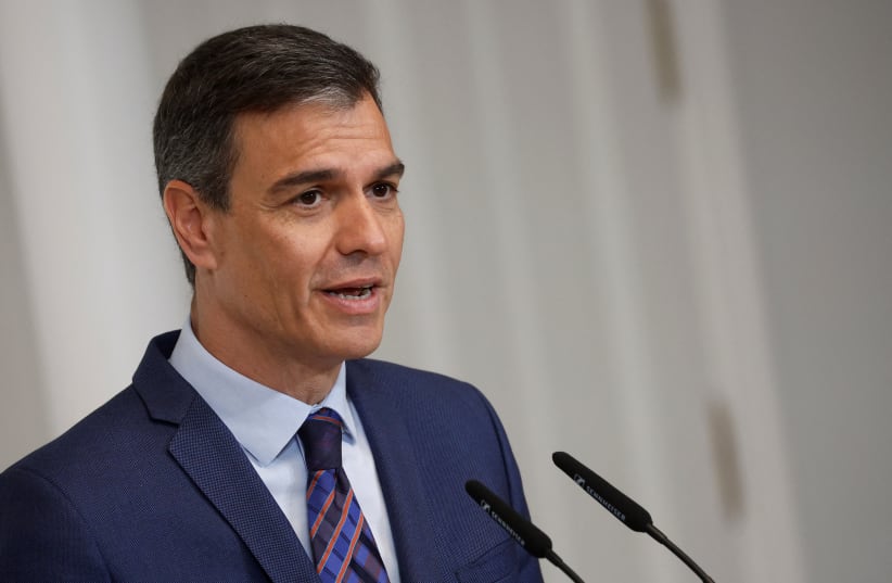  Spanish Prime Minister Pedro Sanchez attends a joint news conference with Brazil's President Luiz Inacio Lula da Silva, at Moncloa Palace in Madrid, Spain April 26, 2023. (photo credit: REUTERS/JUAN MEDINA)