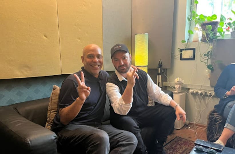  John Acosta with David d’Or at Patrique Sabag’s recording studio  (photo credit: The Israeli Consulate in Los Angeles)