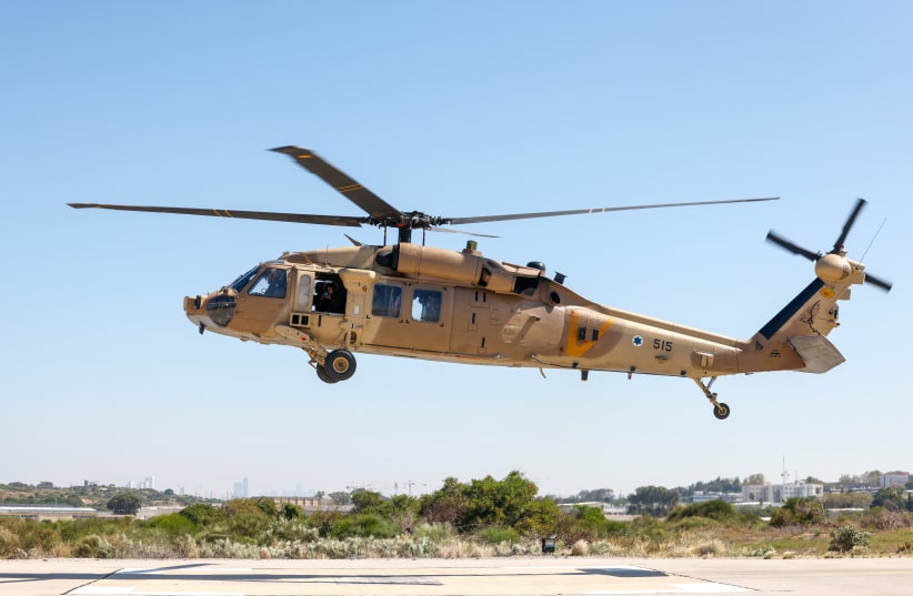 An IDF Black Hawk helicopter is seen taking off from the Palmachin Airbase in central Israel on April 2023 (photo credit: MARC ISRAEL SELLEM/THE JERUSALEM POST)