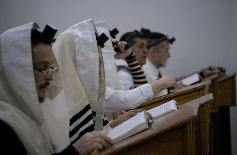  Bello Synagogue's morning prayer service, April 24, 2023. (photo credit: Shai Levene/The Media Line)