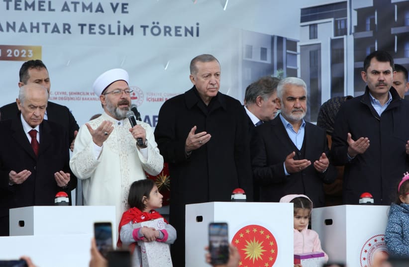  Turkish President Tayyip Erdogan attends a ceremony in Diyarbakir, Turkey April 14, 2023.  (photo credit: REUTERS/SERTAC KAYAR)