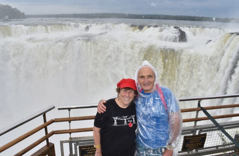  THE WRITER and husband Gerald Schroeder at Iguazu Falls.  (photo credit: BARBARA SOFER)
