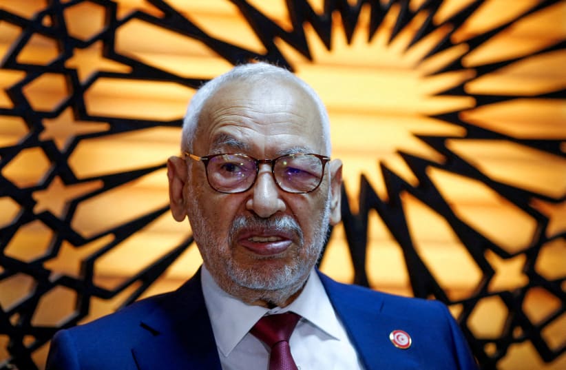  Rached Ghannouchi, the head of Islamist Ennahda party and former speaker of the parliament, during an interview with Reuters at his office in Tunis, Tunisia, July 15, 2022. (photo credit: REUTERS/Zoubeir Souissi/File Photo)