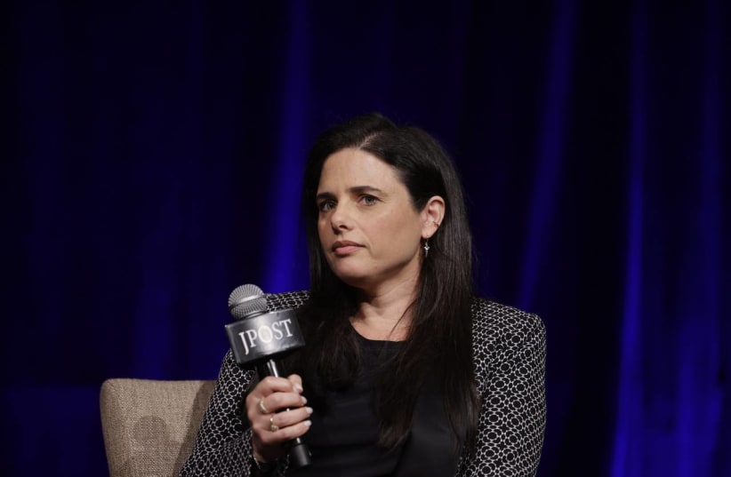 Ayelet Shaked speaks at the Jerusalem Post 2023 Annual Conference in New York, June 5, 2023 (photo credit: MARC ISRAEL SELLEM/THE JERUSALEM POST)