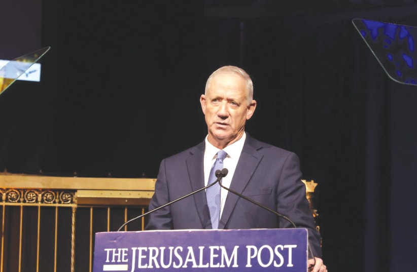  NATIONAL UNITY PARTY leader MK Benny Gantz speaks at the Jerusalem Post Annual Conference in New York on Monday. (photo credit: MARC ISRAEL SELLEM/THE JERUSALEM POST)