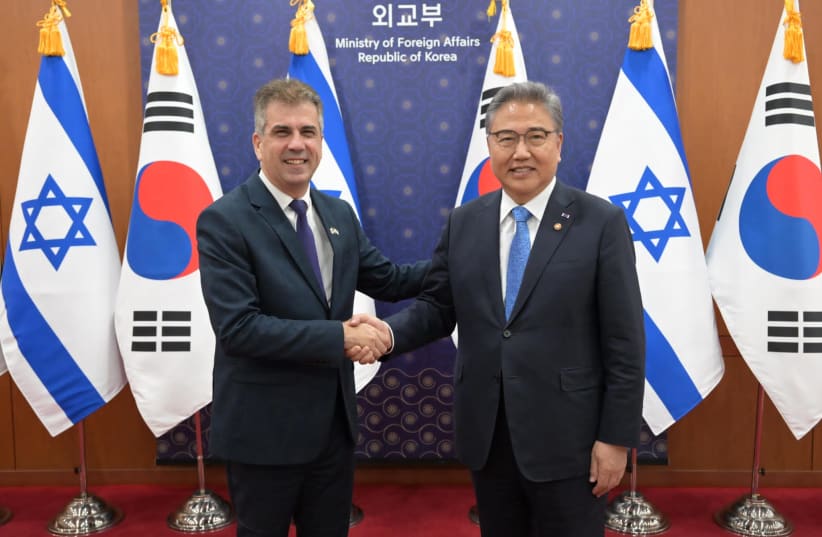  Foreign Minister Eli Cohen is seen with his Korean counterpart Park Jin in Seoul, June 7, 2023 (photo credit: SHLOMO AMSALEM/FOREIGN MINISTRY)
