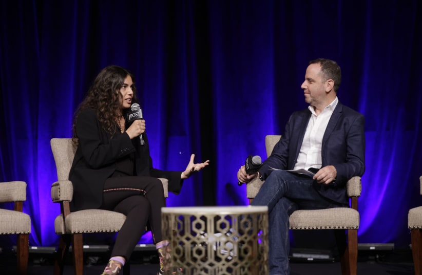  Shlomit Malka is seen being interviewed by Guy Franklin at The Jerusalem Post Annual Conference on June 5, 2023. (photo credit: MARC ISRAEL SELLEM/THE JERUSALEM POST)