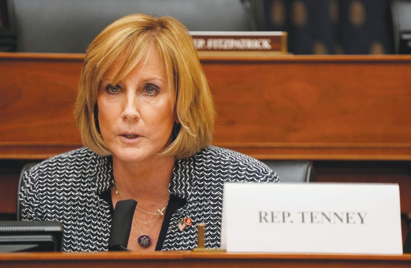  THE WRITER, Rep. Claudia Tenney, speaks during a meeting of the House Foreign Affairs Committee, in 2021. (photo credit: KEN CEDENO/REUTERS)