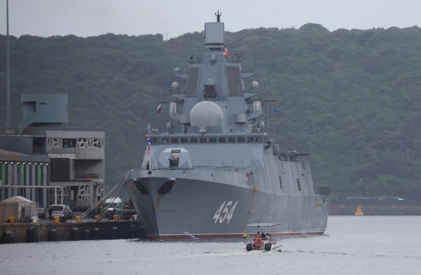  Russian frigate Admiral Gorshkov is docked en route to scheduled naval exercises with the South African and Chinese navies in Durban, South Africa, February 17, 2023. (photo credit: REUTERS/Rogan Ward)