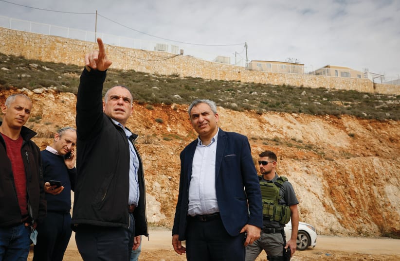  EFRAT REGIONAL Council head Oded Revivi with then-housing and construction minister Ze’ev Elkin, who was paying a visit in 2022. (photo credit: GERSHON ELINSON/FLASH90)