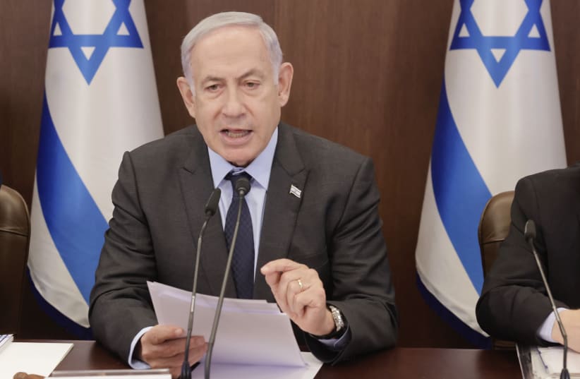  Netanyahu speaks at the cabinet meeting on July 17, 2023. (photo credit: MARC ISRAEL SETUP)