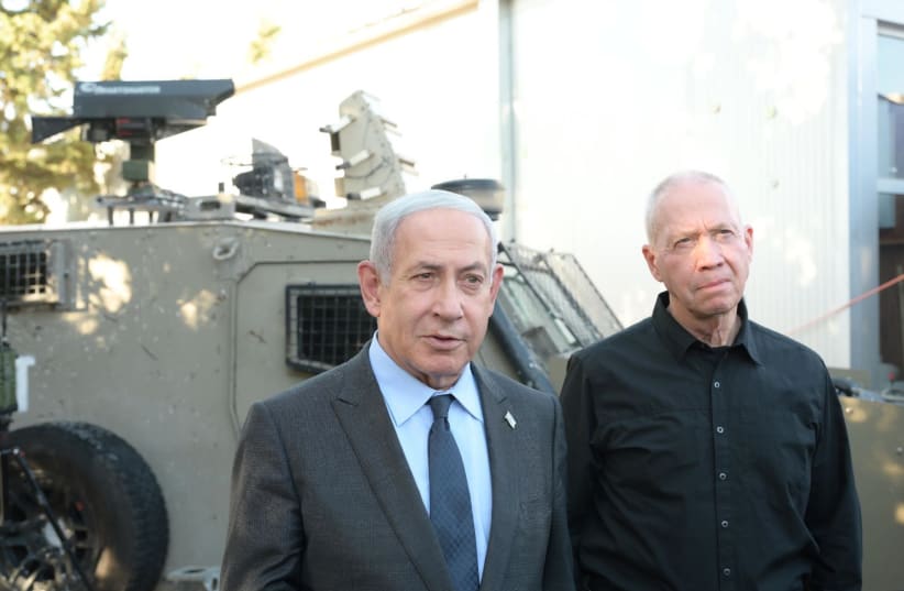  Prime Minister Benjamin Netanyahu and Defense Minister Yoav Gallant seen on August 1, 2023 (photo credit: AMOS BEN-GERSHOM/GPO)