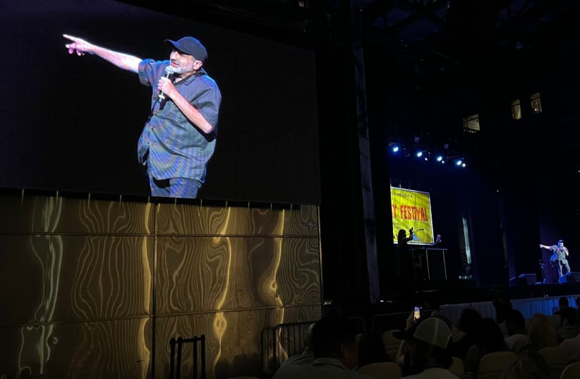  Surprise guest Dave Attell appears onstage at the Chosen Comedy Festival on Coney Island on August 8, 2023. (photo credit: Jackie Hajdenberg)